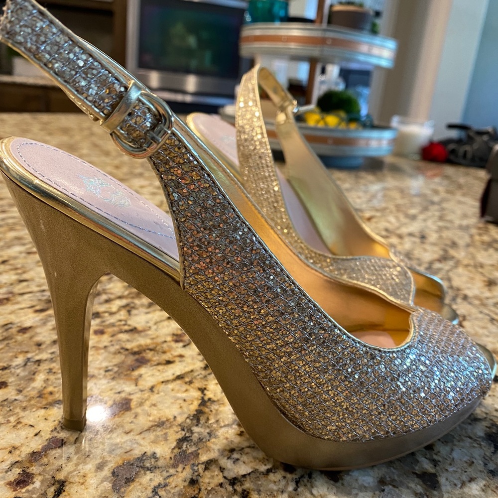 Gold Glitter Platform Slingback Heels